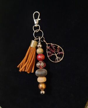 Handmade Red Garnet Tree of Life and Cinnabar Jasper Keychain with Tassel